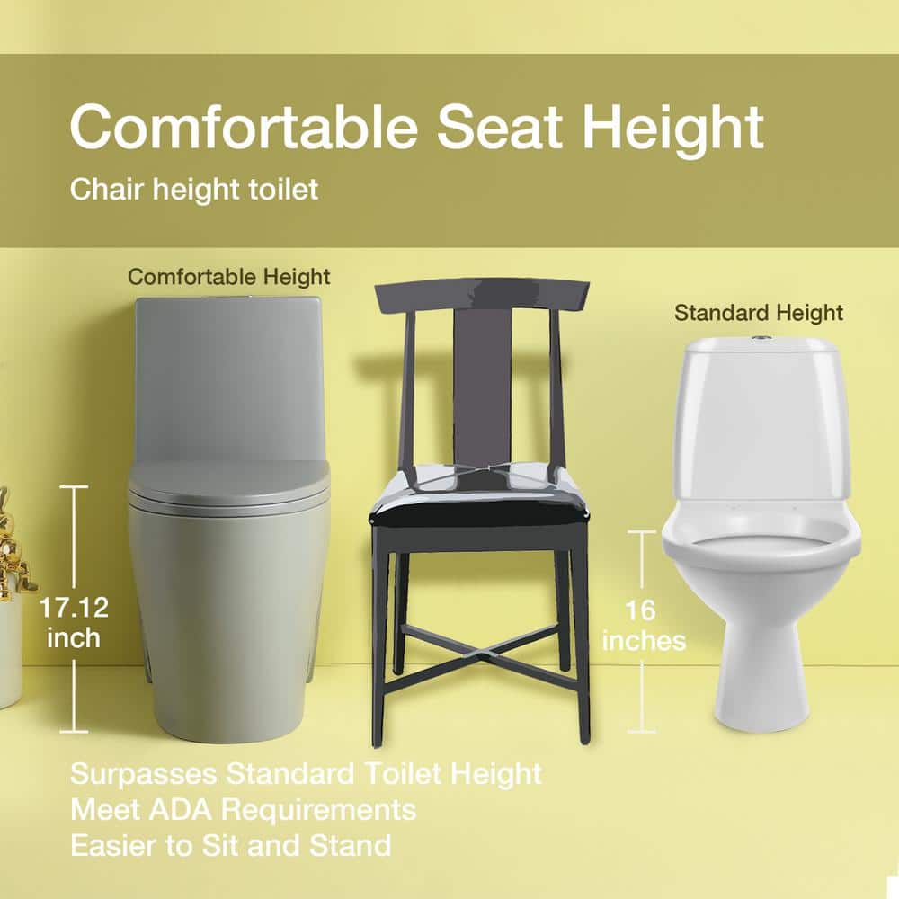Light Gray Ceramic Dual-Flush Elongated One-Piece Toilet
