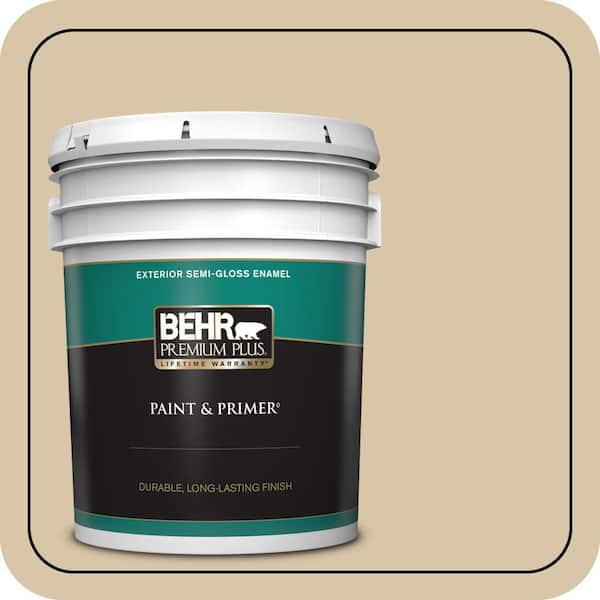 BEHR PREMIUM PLUS 5 gal. #MQ2-23 Almond Butter Semi-Gloss Enamel Exterior Paint & Primer