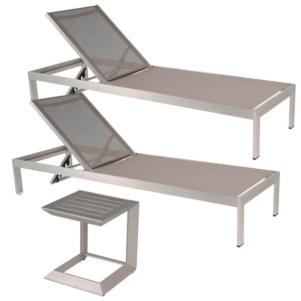 Set of 3 All Aluminum Outdoor Lounge Lounge and Coffee Table 5 Adjustable B