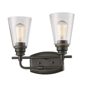 Annora 13.13 in. 2-Light Olde Bronze Vanity Light with Clear Glass Shade with Bulbs Included