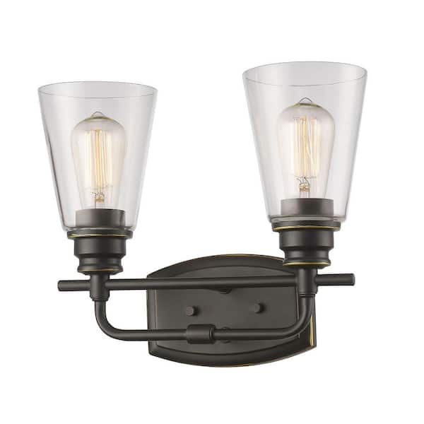 Unbranded Annora 13.13 in. 2-Light Olde Bronze Vanity Light with Clear Glass Shade with Bulbs Included
