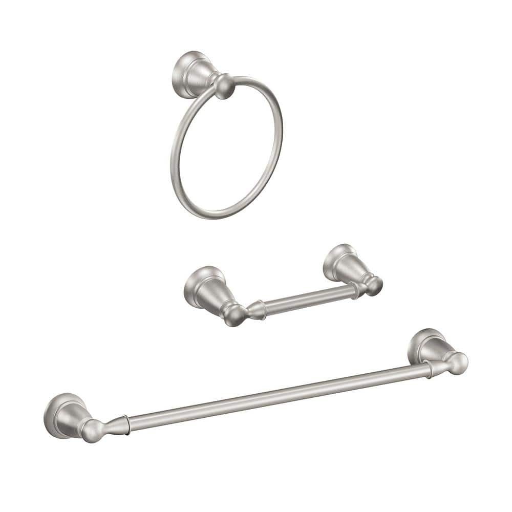 MOEN Banbury 3-Piece Bath Hardware Set with 24 inch Towel Bar, Toilet Paper Holder, and Towel Ring in Brushed Nickel