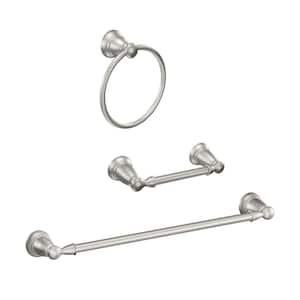 Banbury 3-Piece Bath Hardware Set with 24 in. Towel Bar, Toilet Paper Holder, and Towel Ring in Brushed Nickel