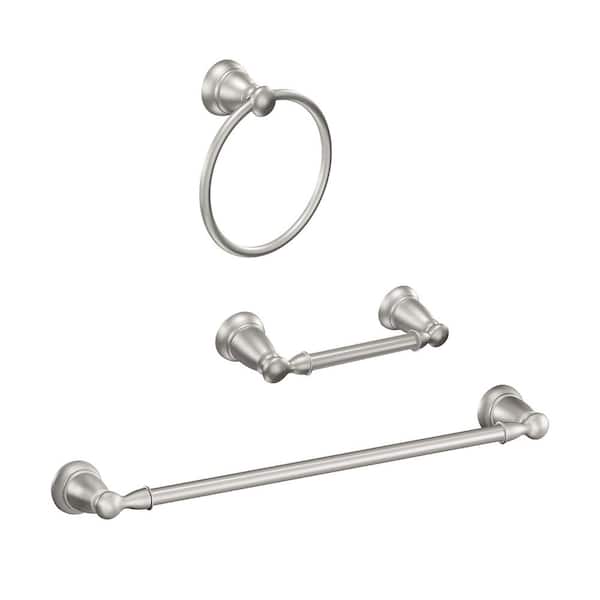 MOEN Banbury 3-Piece Bath Hardware Set with 24 in. Towel Bar, Toilet Paper Holder, and Towel Ring in Brushed Nickel