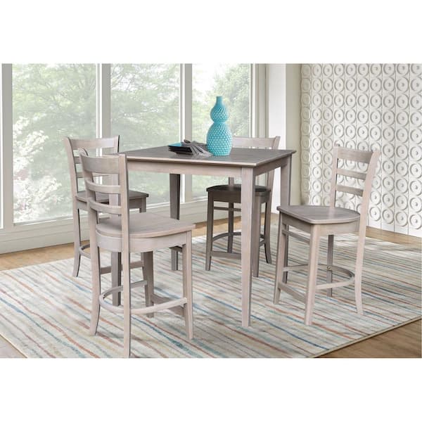 International Concepts 5 PC Set - Taupe Gray Solid Wood 36 in. Square Counter Height Table with 4 Stools