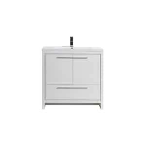 Dolce 36 in. W Bath Vanity in High Gloss White with Reinforced Acrylic Vanity Top in White with White Basin