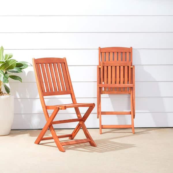 Foldable Wood Outdoor Lounge Chair in Orange Set of 2, Patio Folding Chairs