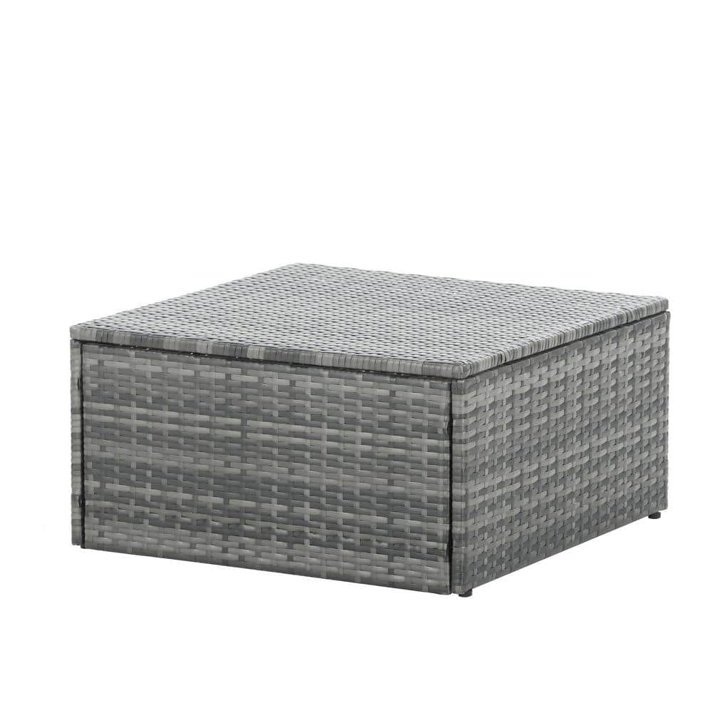 6-Person Dark Gray Wicker Outdoor Sectional Set with Blue Cushions