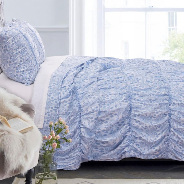 Greenland Home Fashions Helena Ruffle 3-Piece Blue Full/Queen Quilt Set