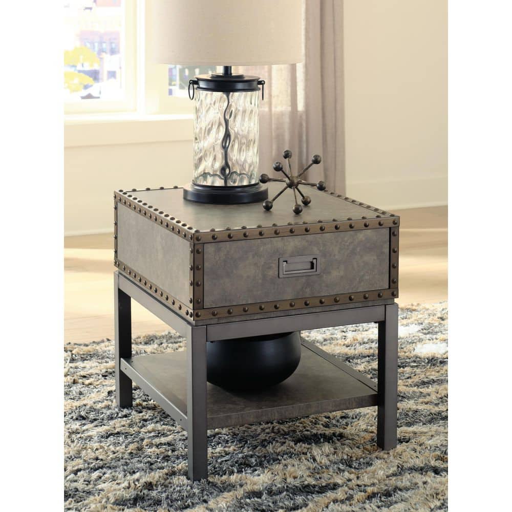 Derrylin Vintage Industrial Gray-Brown End Table with Storage