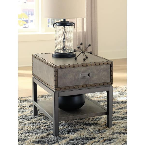Signature Design By Ashley Derrylin 22 in. Brown Rectangle Wood End Table with Storage and Drawers and Shelves