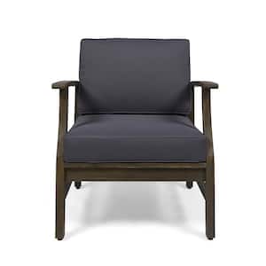 Dark Grey Armrest Acacia Wood Outdoor Lounge Chair with Dark Grey Cushion (1-Pack)