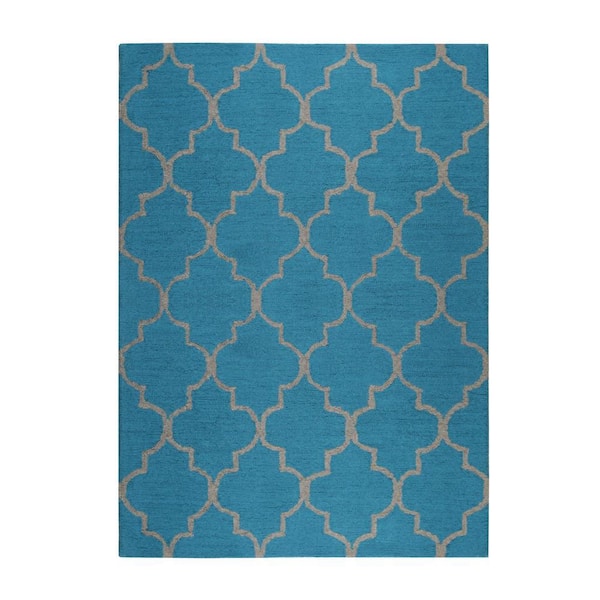Light Blue 5 ft. x 7 ft. Hand Tufted Wool Traditional Geometric Moroccan Area Rug