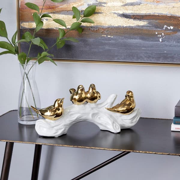 5 in. x 6 in. Gold Porcelain Bird Sculpture