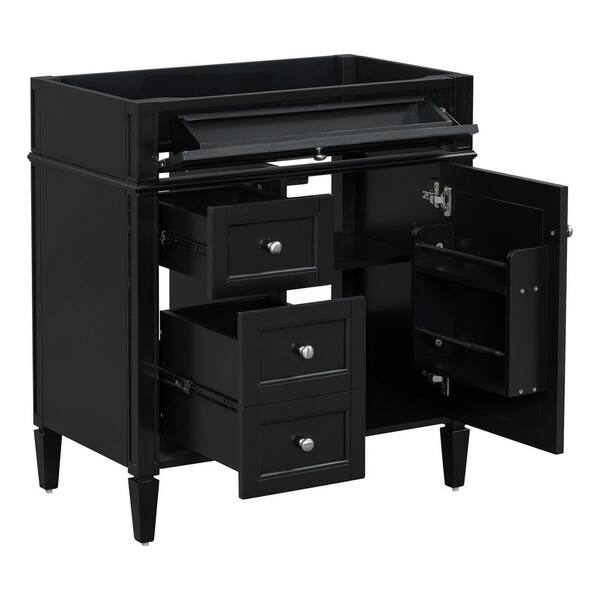 30 in. Bath Vanity Cabinet without Top in Black, Solid Wood Modern Bathroom Storage Cabinet with 2 Drawers