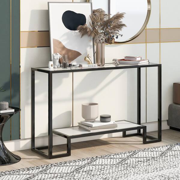 ACCENT TABLE BLACK TEMPERED GLASS BLACK METAL 