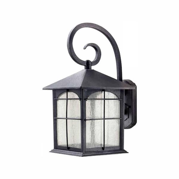 Home Decorators Collection Brimfield 17.5 in. Aged Iron LED Outdoor Wall Lantern with Clear Seedy Glass Shade