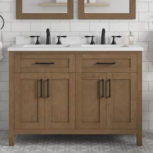Tahoe Duo 48 in. W x 21 in. D x 35 in. H Double Sink Bath Vanity in Almond Latte with White Engineered Marble Top