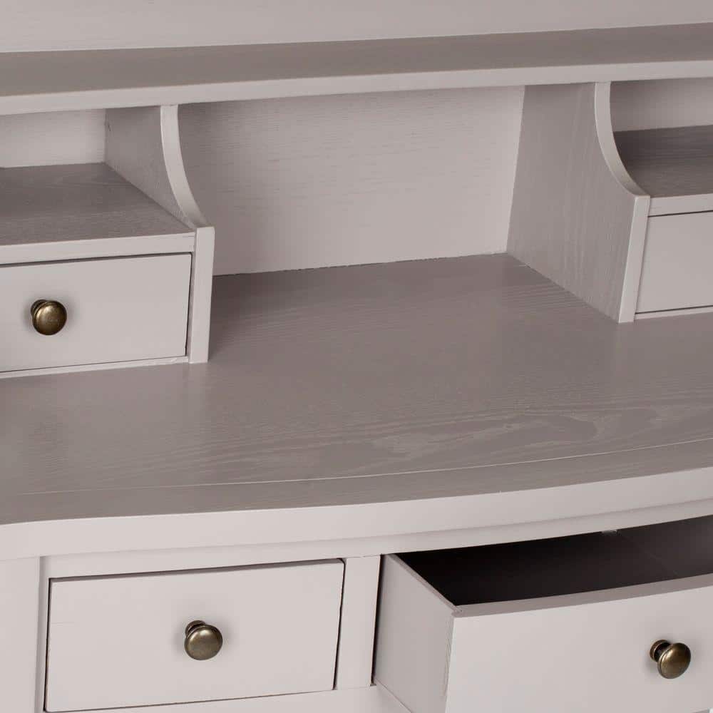 Quartz Grey Transitional 5-Drawer Writing Desk with Hutch