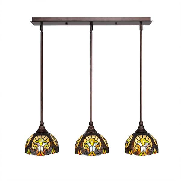 Unbranded Livingston 100-Watt 3 Light Bronze, Linear Pendant Light with 7 in. Ivory Art Glass Shades No Bulbs Included