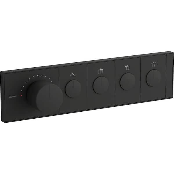 KOHLER Anthem 4-Outlet Thermostatic Valve Control Panel with Recessed Push-Buttons in Matte Black