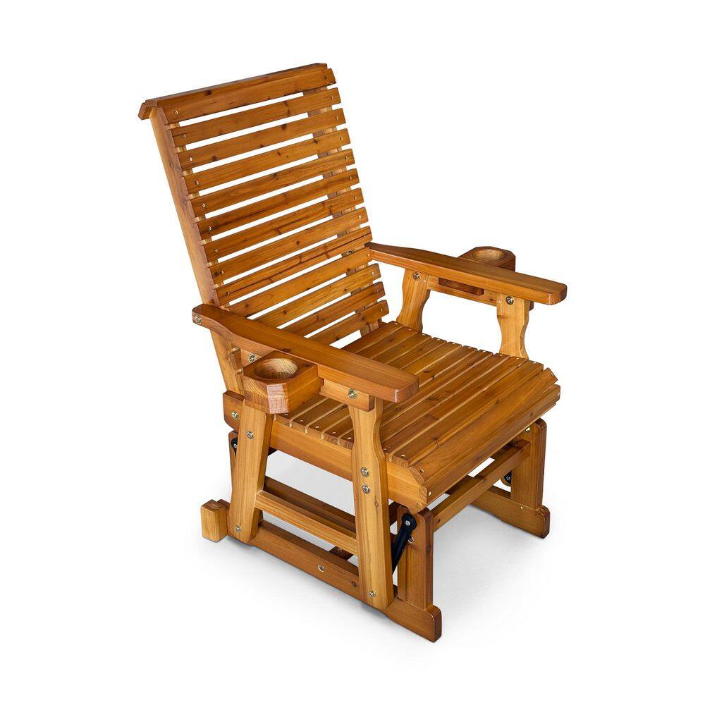 35.8 in. Fir Wood Patio Glider with Cup Holders, 1-Person, High Backrest and 600 lbs Weight Capacity, Warm Brown price history on PriceWatchPro