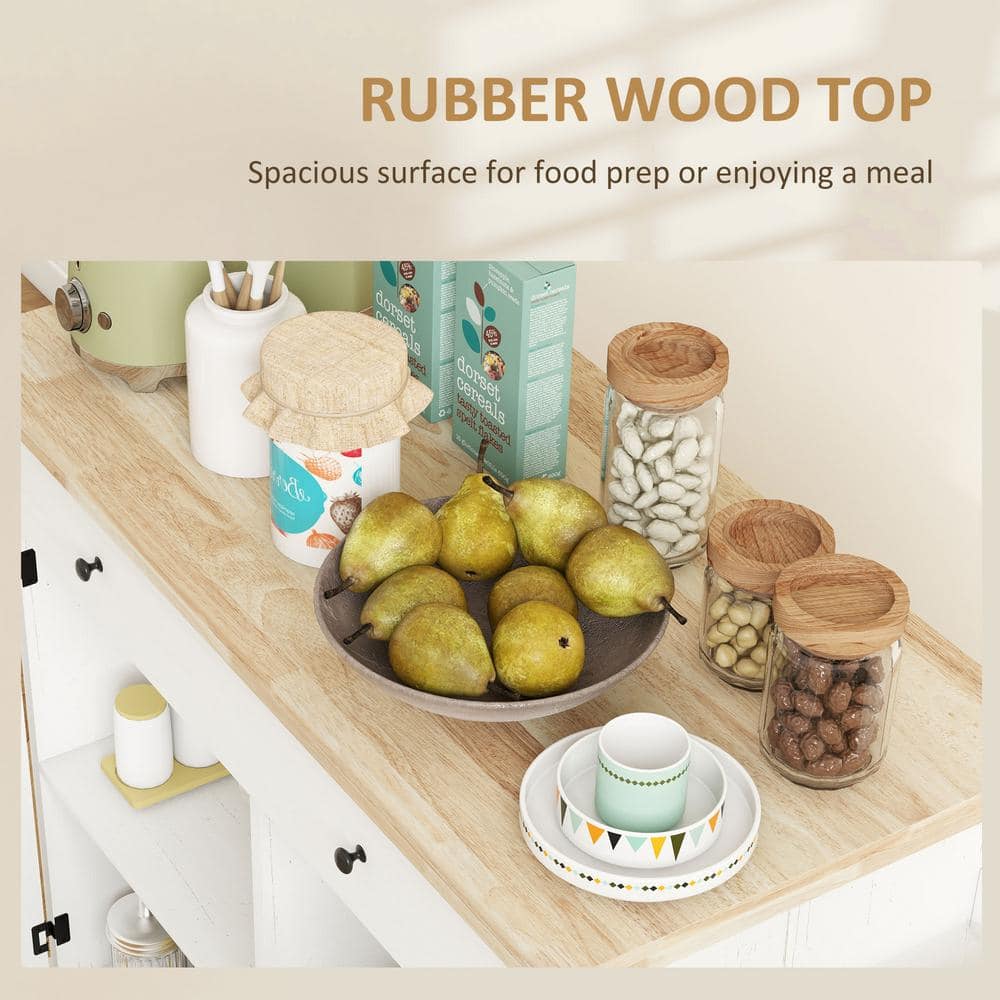 Distressed White Rubberwood Kitchen Cart with Spice Rack and Storage