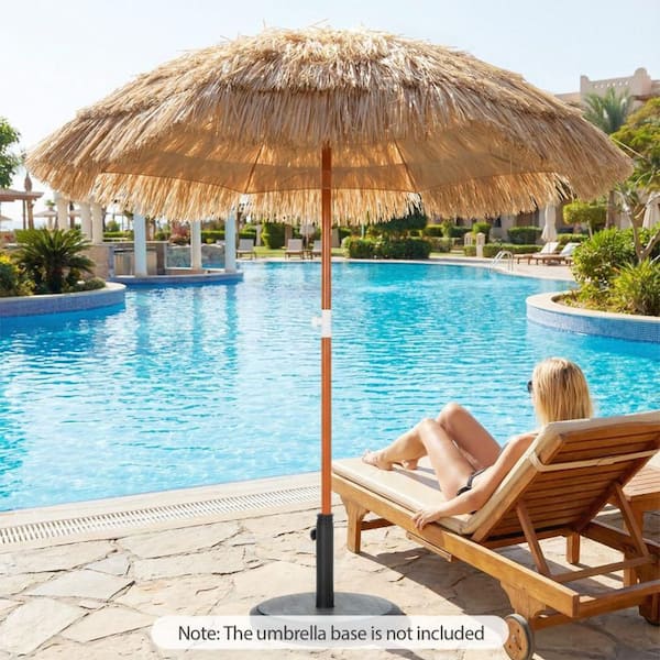 6' tiki tilt patio umbrella Clihome 6 ft. Thatched Tiki Patio Umbrella in Natural, Push-Button Tilt, Lightweight with Carry Bag