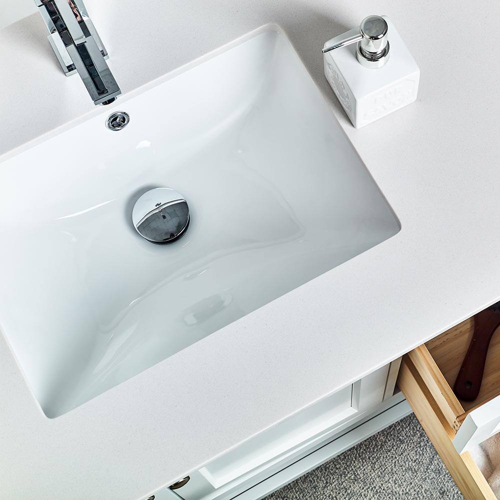 Manchester 42" White Quartz Stone Single Sink Vanity with Open Bottom Shelf