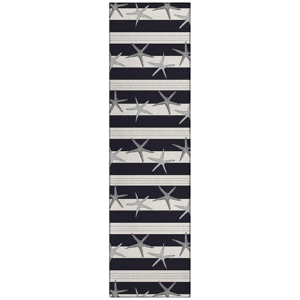 Addison Rugs Surfside Black 2 ft. 3 in. x 7 ft. 6 in. Geometric Indoor/Outdoor Area Rug