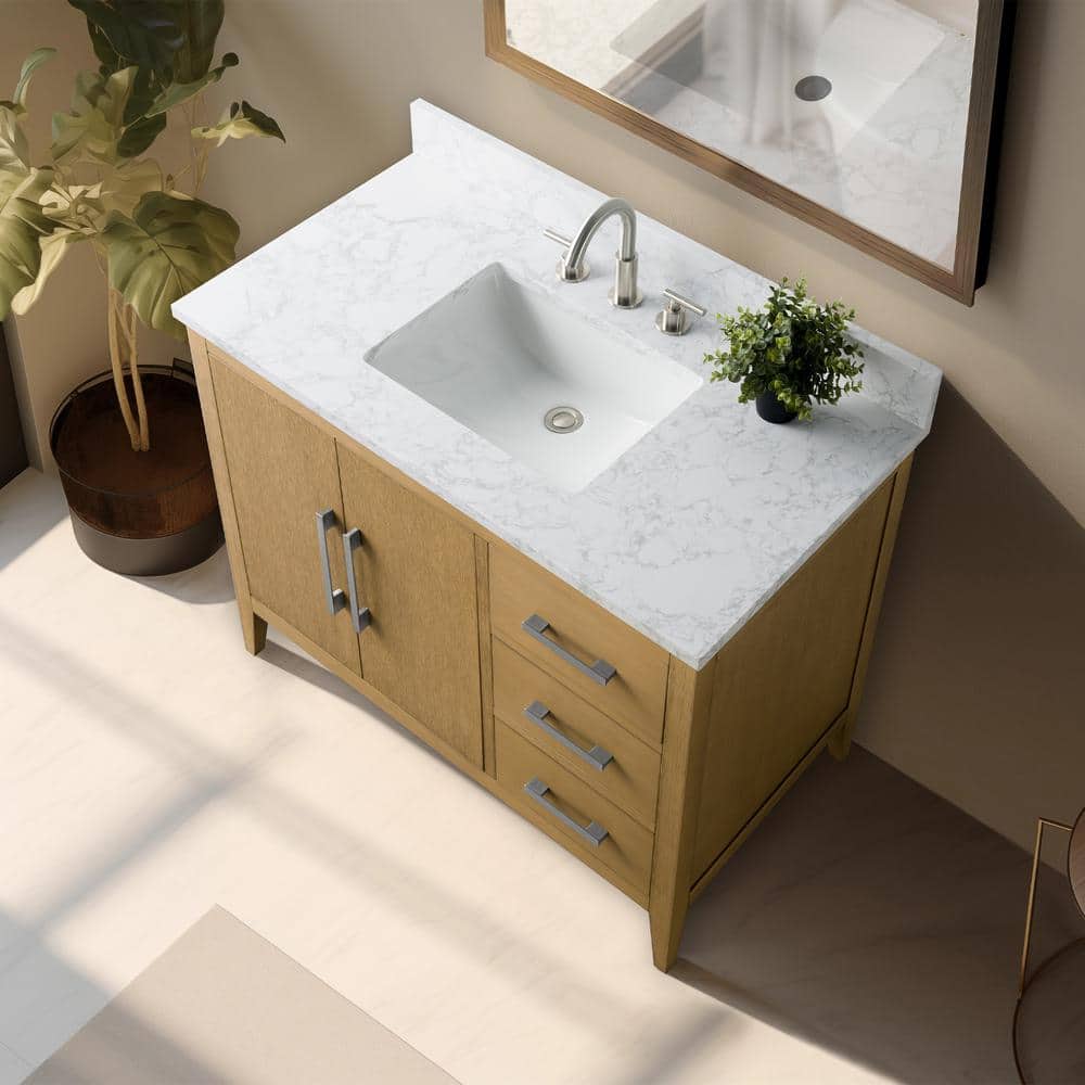 Natural Oak 42'' Single Bathroom Vanity with Engineered Marble Top