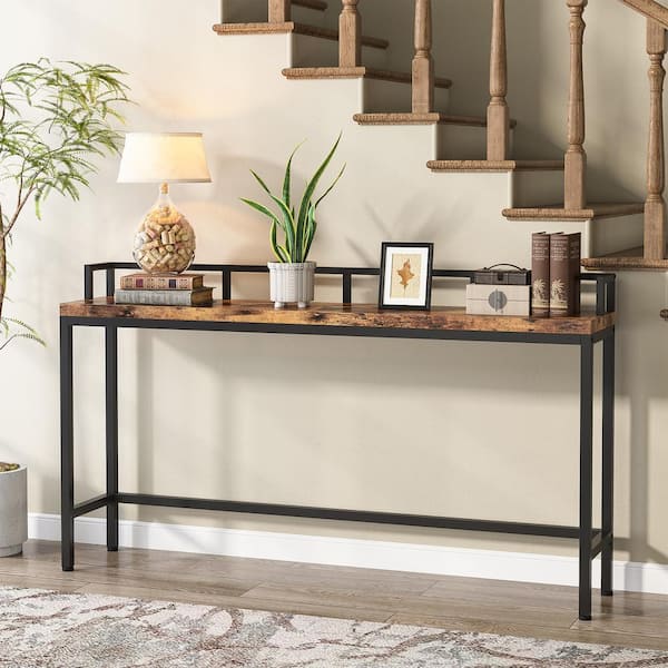 BYBLIGHT 70.9 in. Brown Rectangle Particle Board Extra Long Console Table Skinny Hallway Table