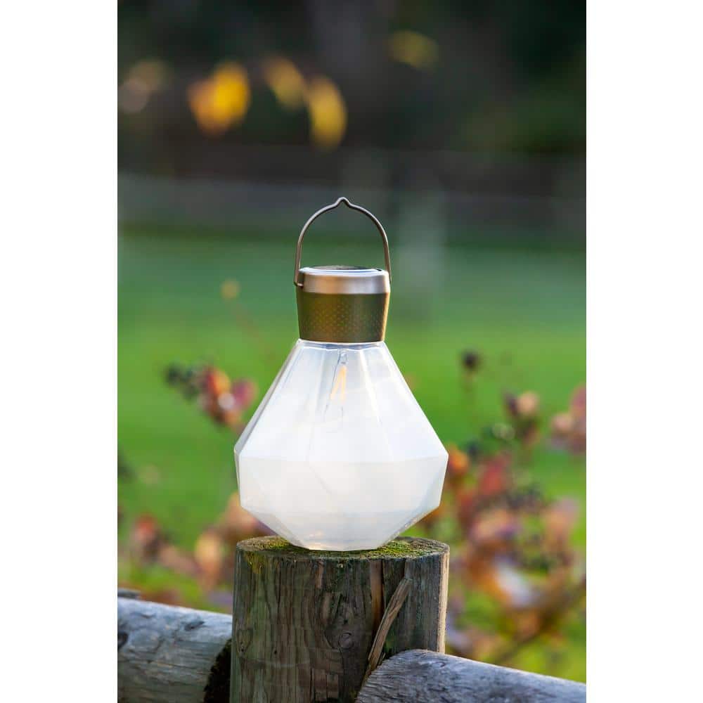 Milk Quartz Faceted Glass Solar Outdoor Lantern