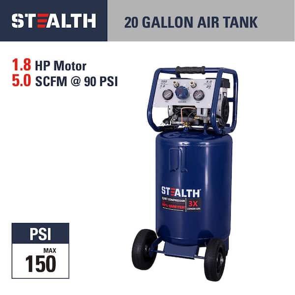 Stealth 20-Gallon Single Stage Portable Electric Vertical Air Compressor Stealth 20-Gallon Single Stage Portable Electric Vertical Air Compressor