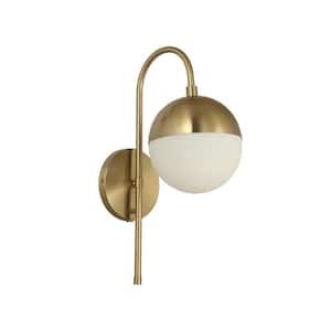 Dayana 11 in. 1-Light Aged Brass Transitional Wall Sconce with Frosted Glass Shade