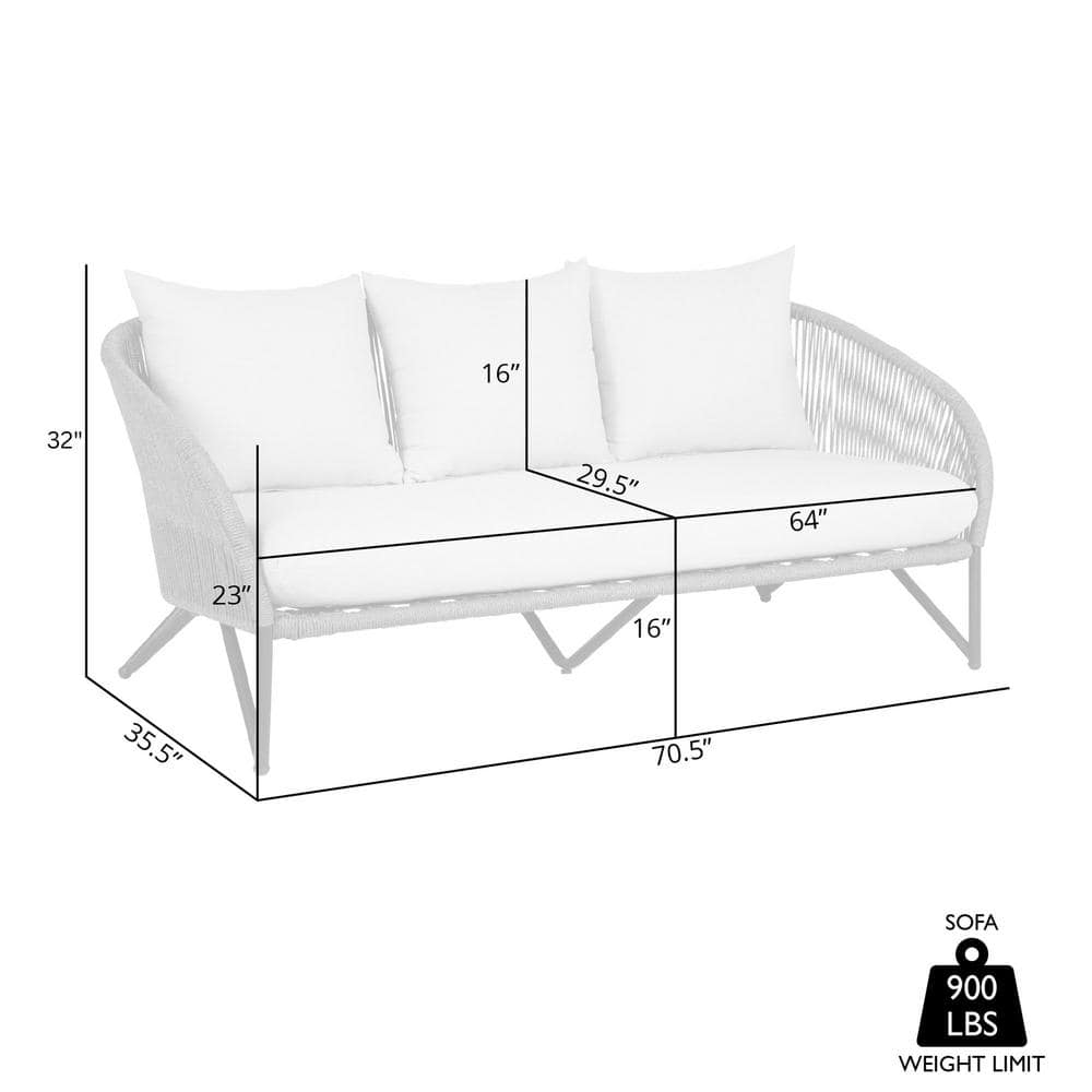 Benicia Taupe Cushions Gray Rope Metal Outdoor Sofa