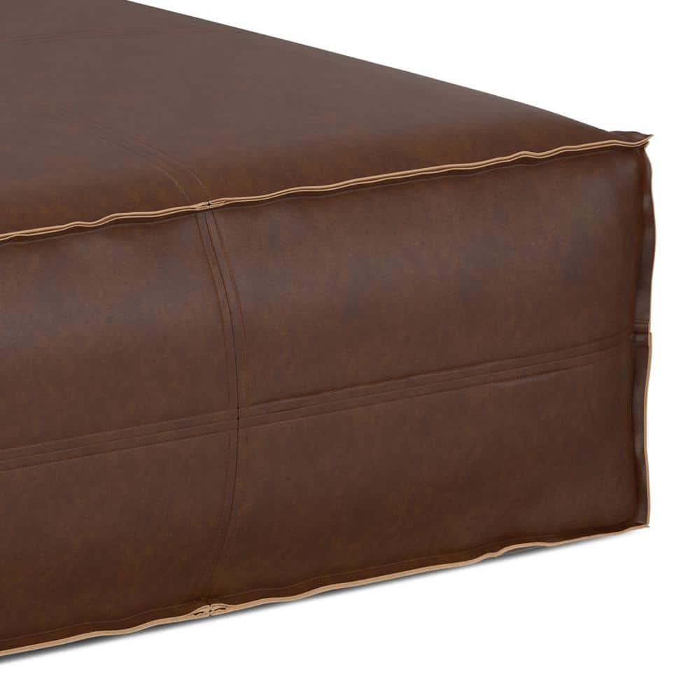 Brody Distressed Dark Brown Faux Leather Square Pouf