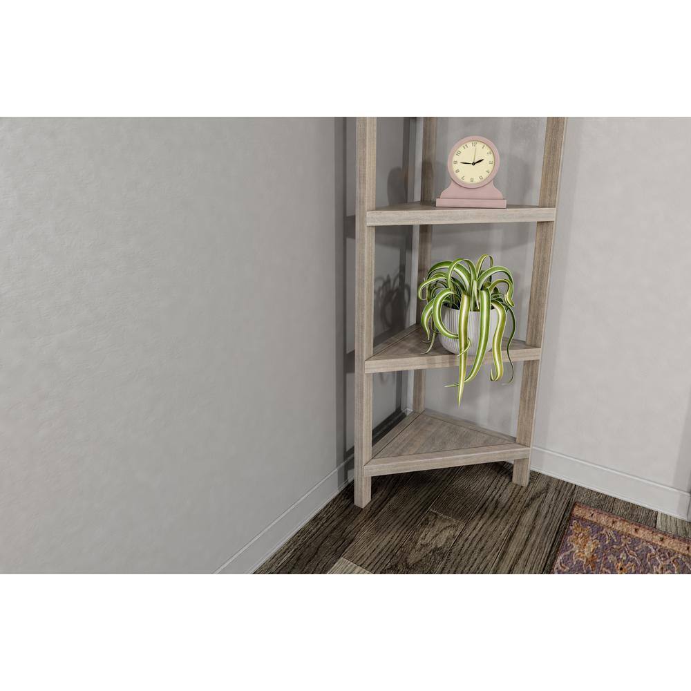 Cottage Charm Washed Grey Wood Corner Bookcase, 59.75"