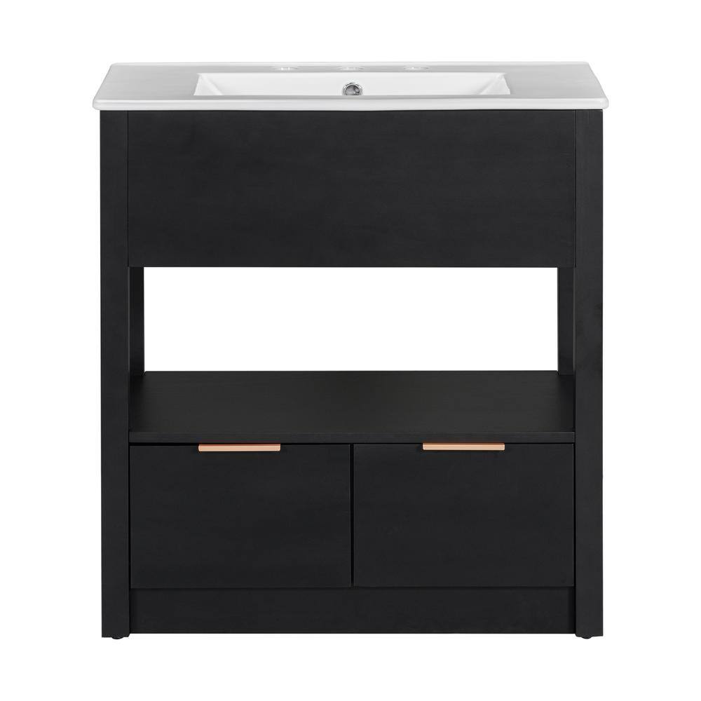 30 in. W x 18.3 in. D x 32.5 in. H Freestanding Bath Vanity in Black with W