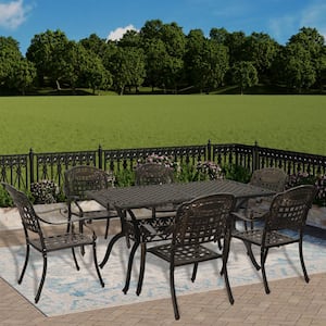 7-Piece Antique Bronze Cast Aluminum Outdoor Dining Set with 59 in. Rectangular Table and 4 Dining Chair