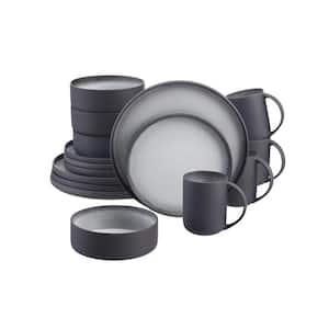 Pierce 16-Piece Charcoal and Shadow Gray Contrast Stoneware Dinnerware Set (Service for 4)