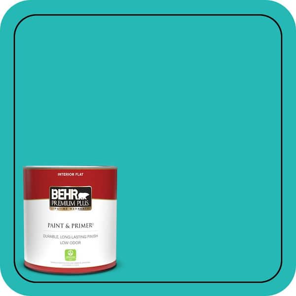 BEHR PREMIUM PLUS 1 qt. #MQ4-21 Caicos Turquoise Flat Low Odor Interior Paint & Primer