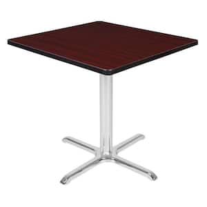 Eiss 30 in. L Square Chrome and Mahagony Wood X-Base Table (Seats 4)