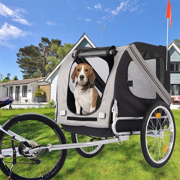 Outdoor Heavy-Duty Foldable Utility Pet Stroller Dog Carriers Bicycle Trailer in Grey - Medium