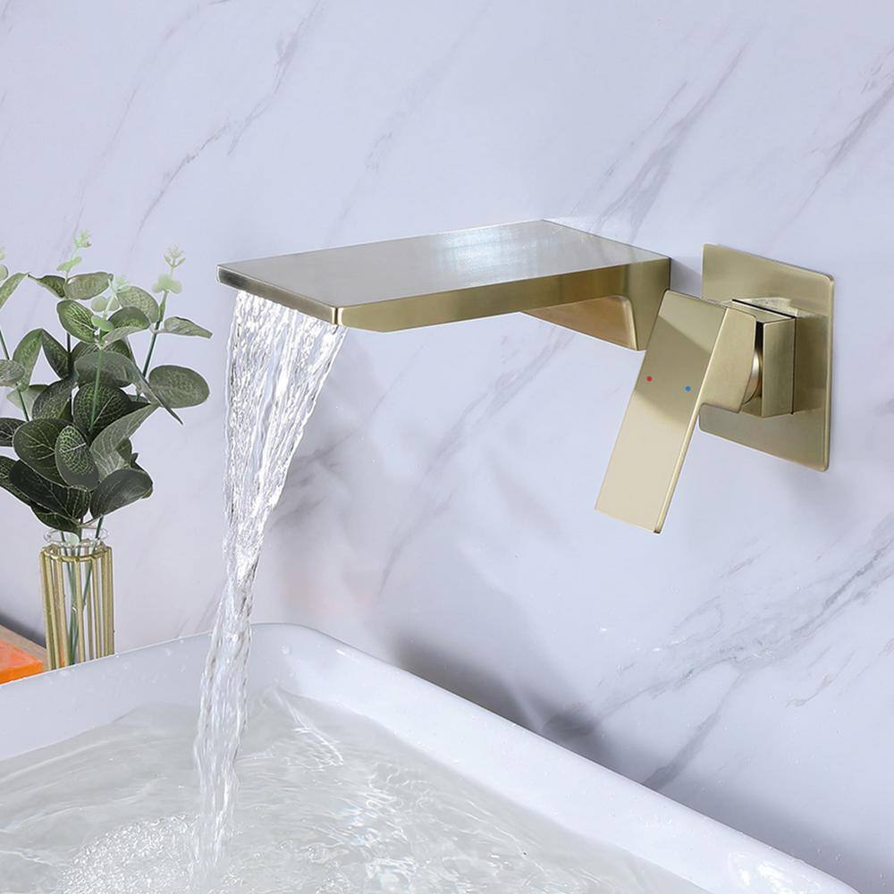 Brushed Gold Wall-Mounted Waterfall Bathroom Faucet