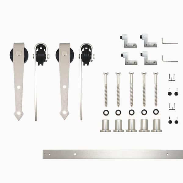 HOMACER 6 ft./72 in. Brushed Nickel Non-Bypass Sliding Barn Door Hardware Kit Arrow Design Roller for Double Doors