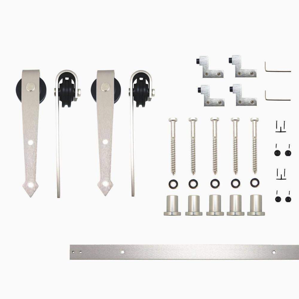 Brushed Nickel Double Barn Door Hardware Kit with Arrow Design