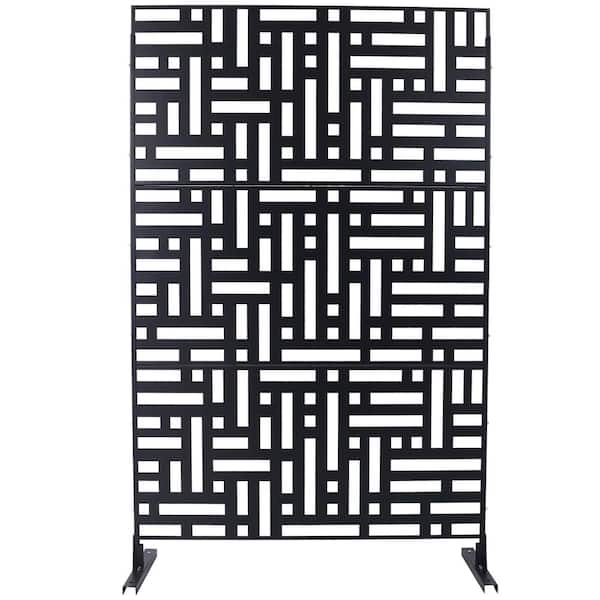 4 ft. x 6.33 ft. Outdoor and Indoor Freestanding Steel Squared Flat  Privacy Screen, Fence Panels in Black