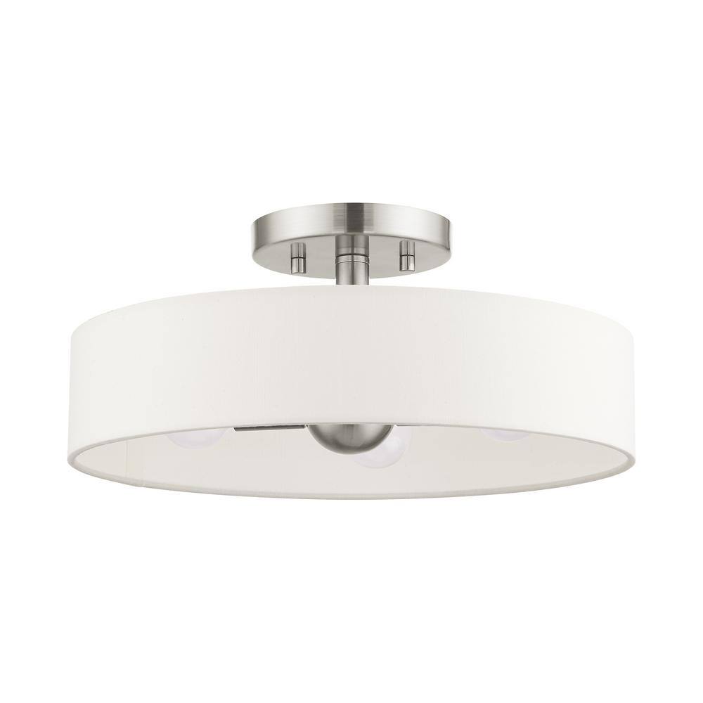 Venlo Brushed Nickel 4-Light Drum Semi-Flush Mount with Off-White Shade