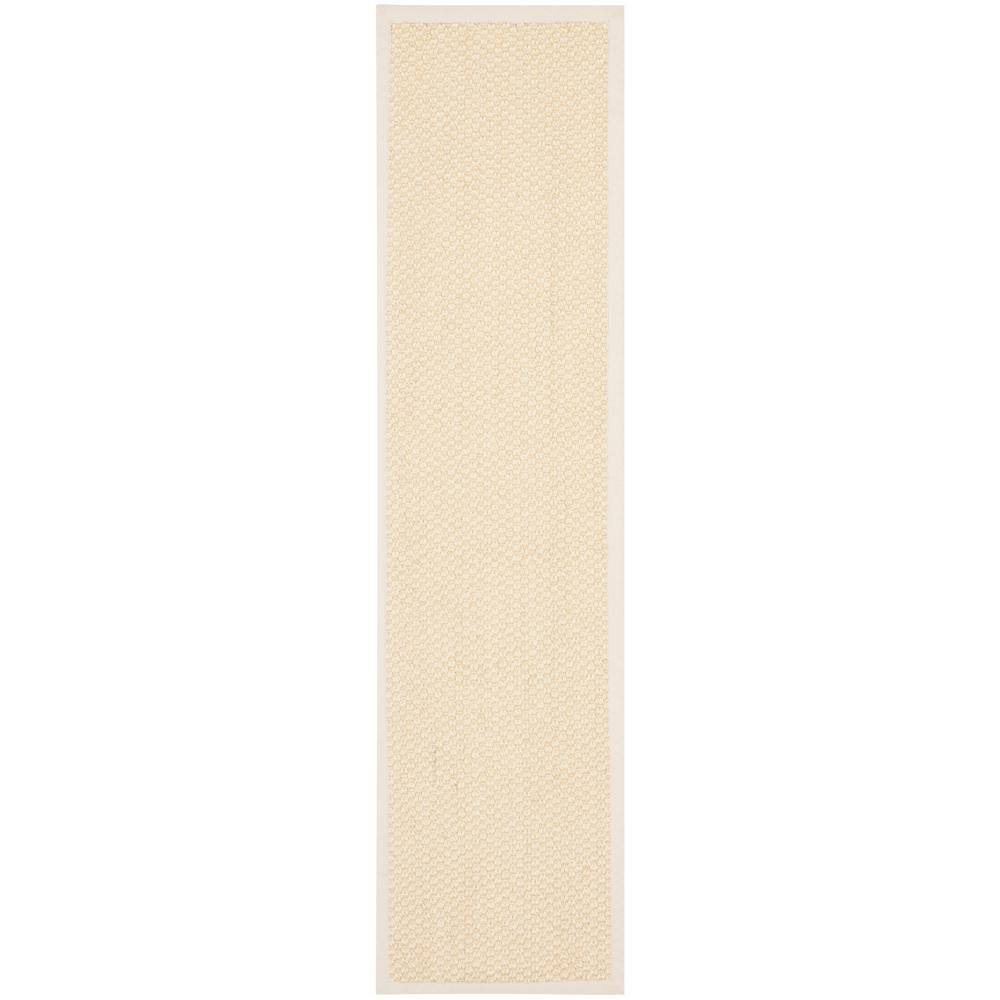 Cream Handwoven Sisal Runner Rug with Canvas Border, 2' x 8'
